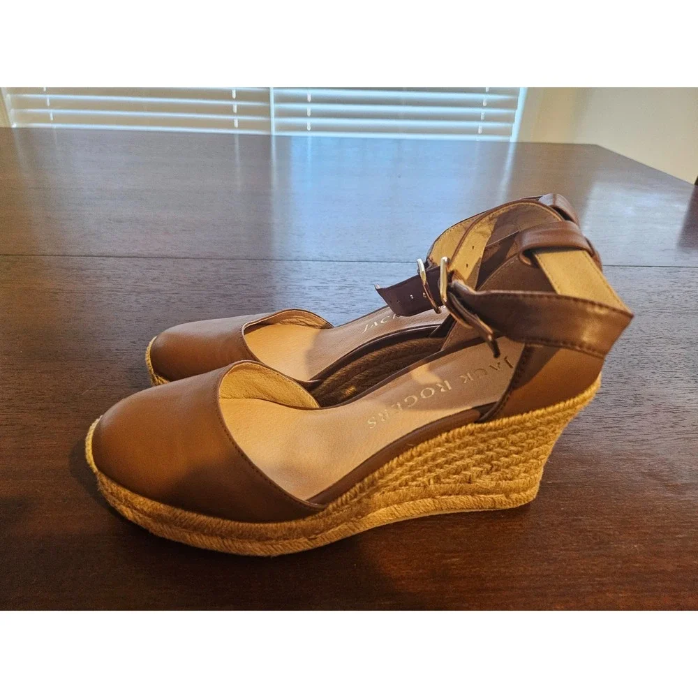 Jack Rogers‎ Palmer Ankle Strap Espadrille Pumps Brown Leather Size 6M NEW